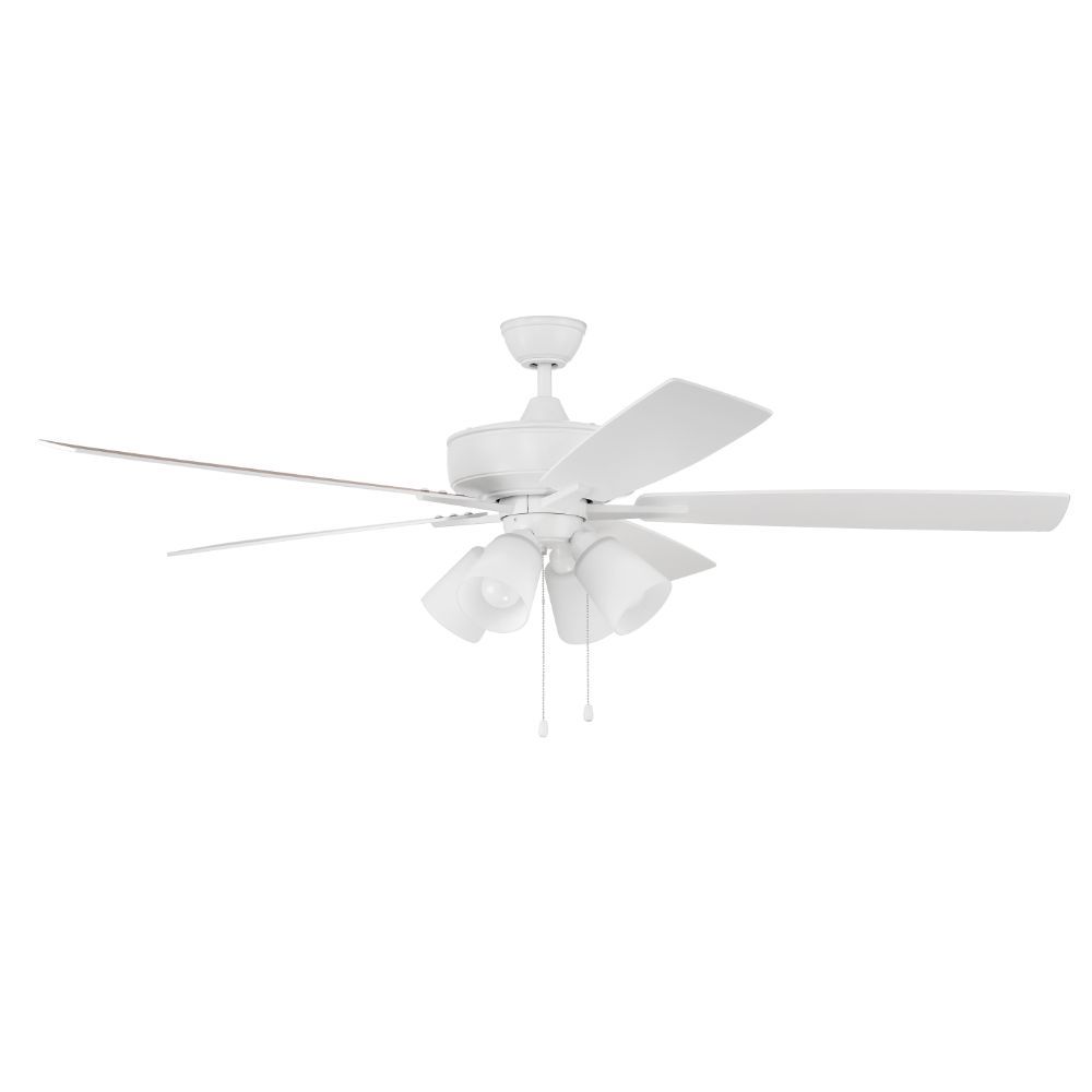Craftmade S114W5-60WWOK 60" Super Pro Fan with 4 Light Kit White Glass and Blades in White