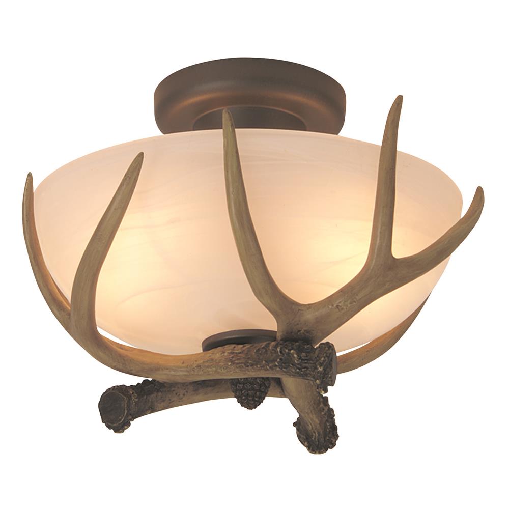 Craftmade X1611-EB 2 Light Semi Flush in European Bronze with Alabaster Glass with Antler Accents