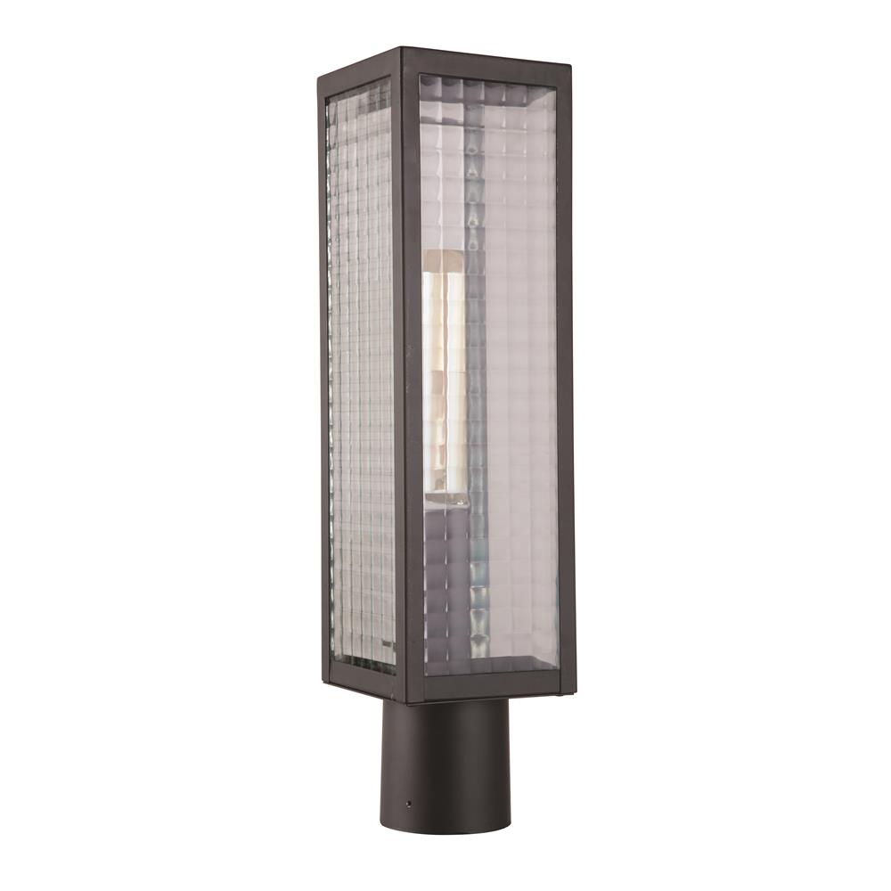 Craftmade Z4525-MN-SC Deka 1 Light Large Post Mount in Chromite with Square Patterned Clear Glass