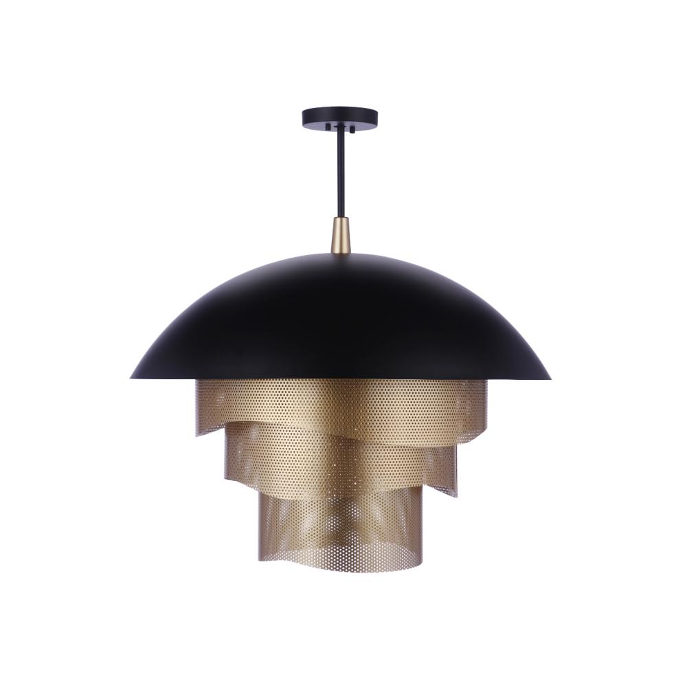 Craftmade P1011FBMG-LED 31.25” Diameter Sculptural Statement Dome Pendant with Perforated Metal Shades in Flat Black/Matte Gold