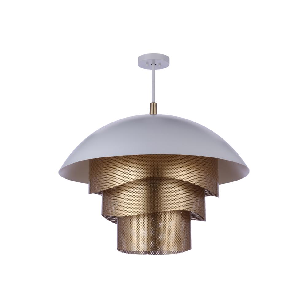 Craftmade P1011MWWMG-LED 31.25” Diameter Sculptural Statement Dome Pendant with Perforated Metal Shades in Matte White/Matte Gold