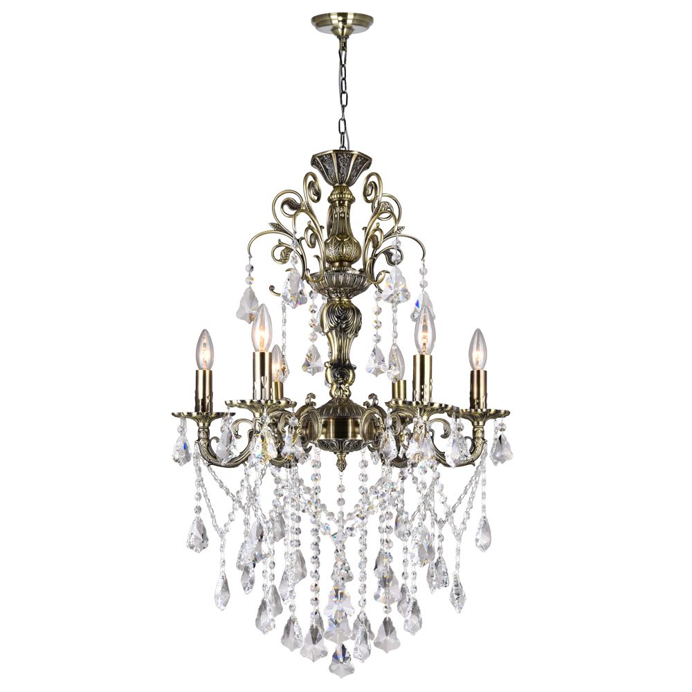 CWI Lighting 2011P24AB-6 Brass 6 Light Up Chandelier with Antique Brass finish