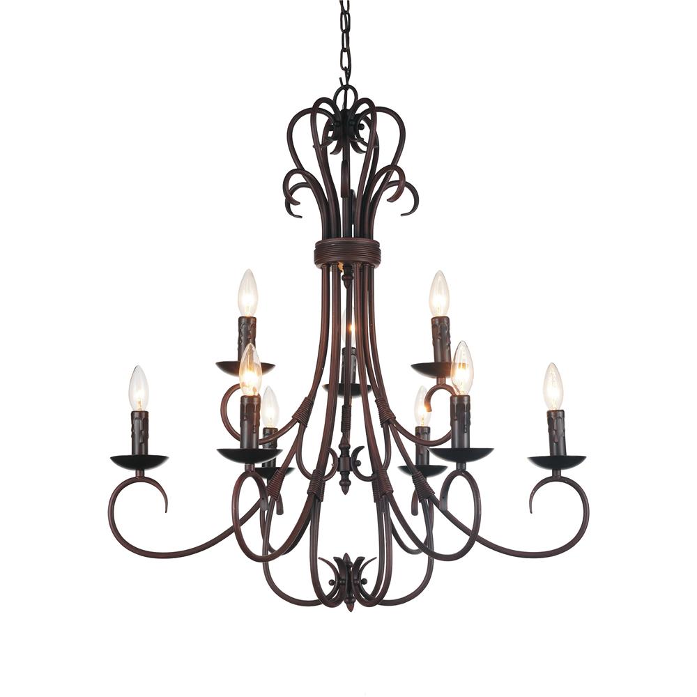 CWI Lighting 9817P29-9-121 Maddy 9 Light Up Chandelier in Rubbed Brown