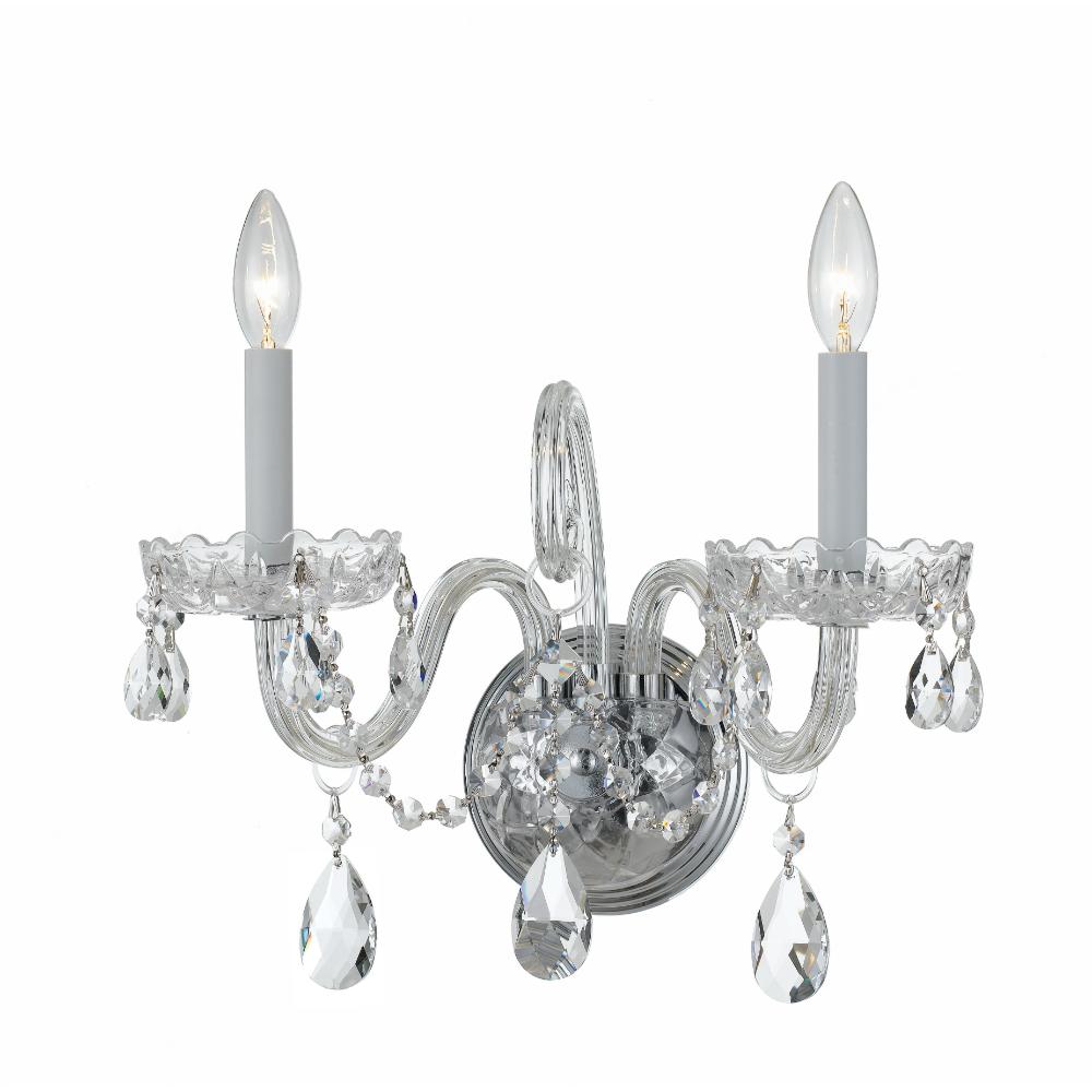 Crystorama Lighting 1032-CH-CL-MWP Traditional Crystal 2 Light Clear Crystal Chrome Sconce