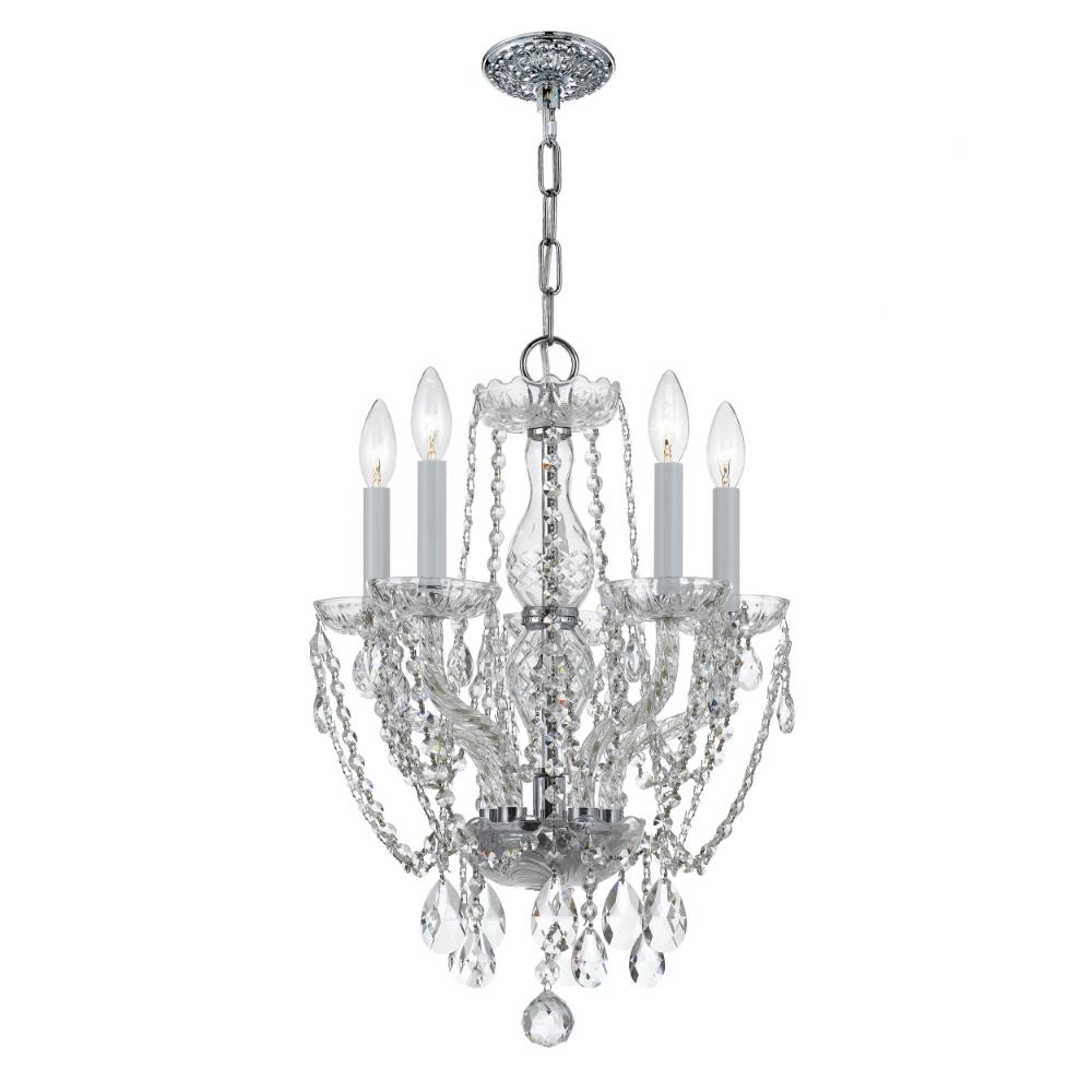 Crystorama Lighting 1129-CH-CL-MWP Traditional Crystal 5 Light Polished Chrome Crystal Mini Chandelier Draped In Clear Hand Cut Crystal