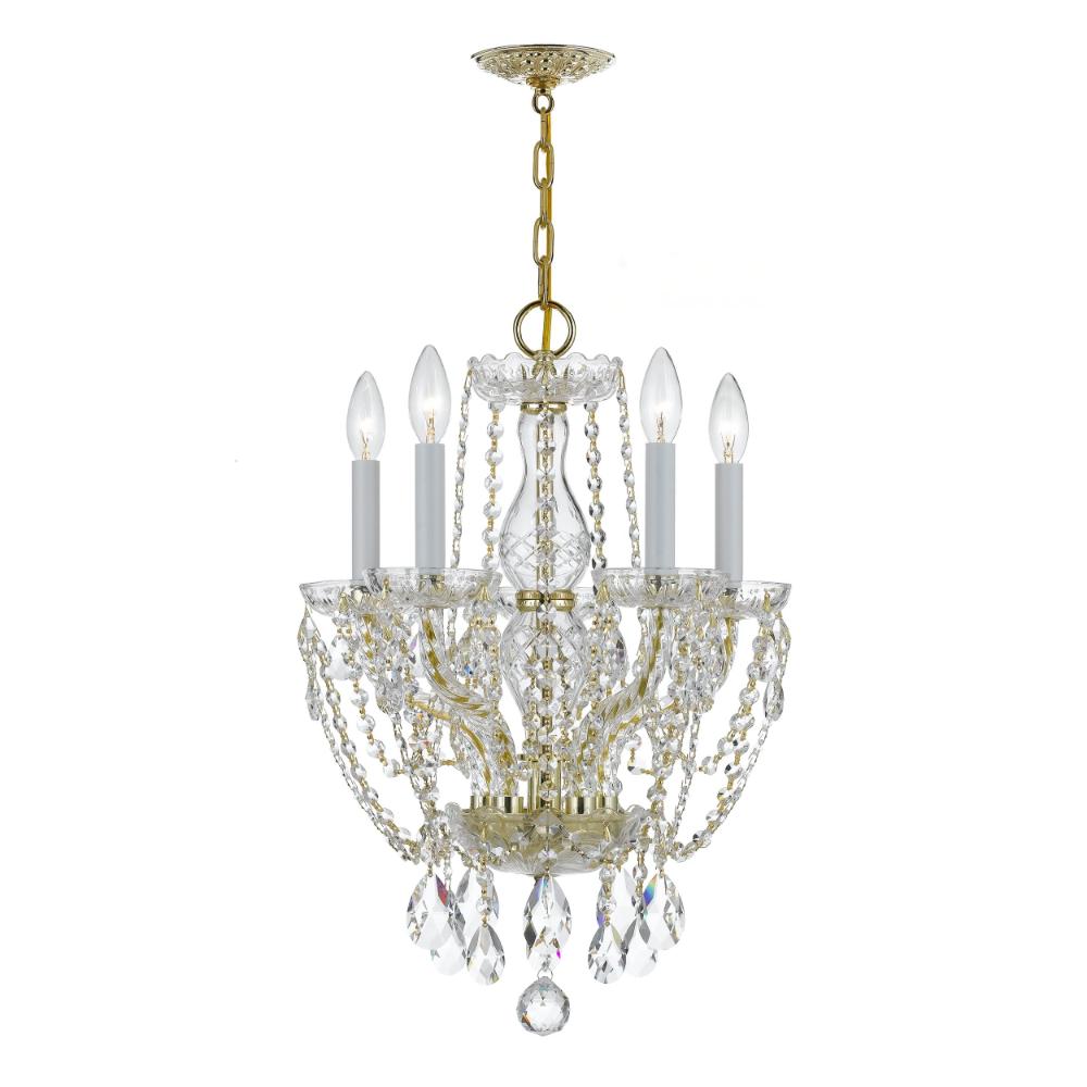 Crystorama Lighting 1129-PB-CL-MWP Traditional Crystal 5 Light Polished Brass Crystal Mini Chandelier Draped In Clear Hand Cut Crystal