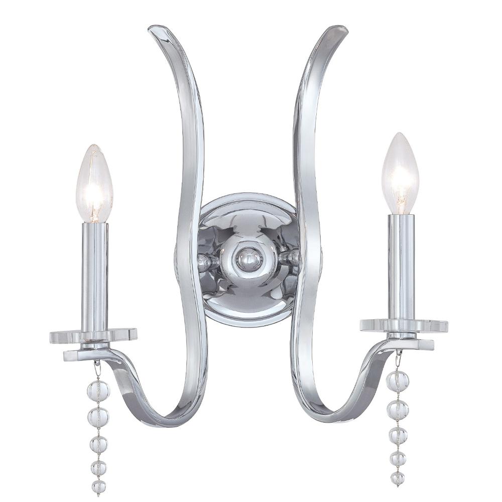 Crystorama Lighting 1582-CH Flow 2 Light Chrome Transitional Sconce Draped In Clear Glass Drops