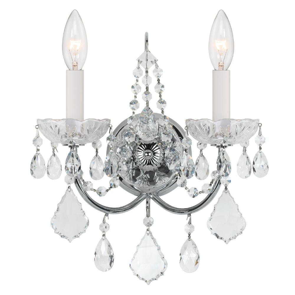 Crystorama Lighting 3222-CH-CL-MWP Imperial 2 Light Clear Crystal Chrome Sconce