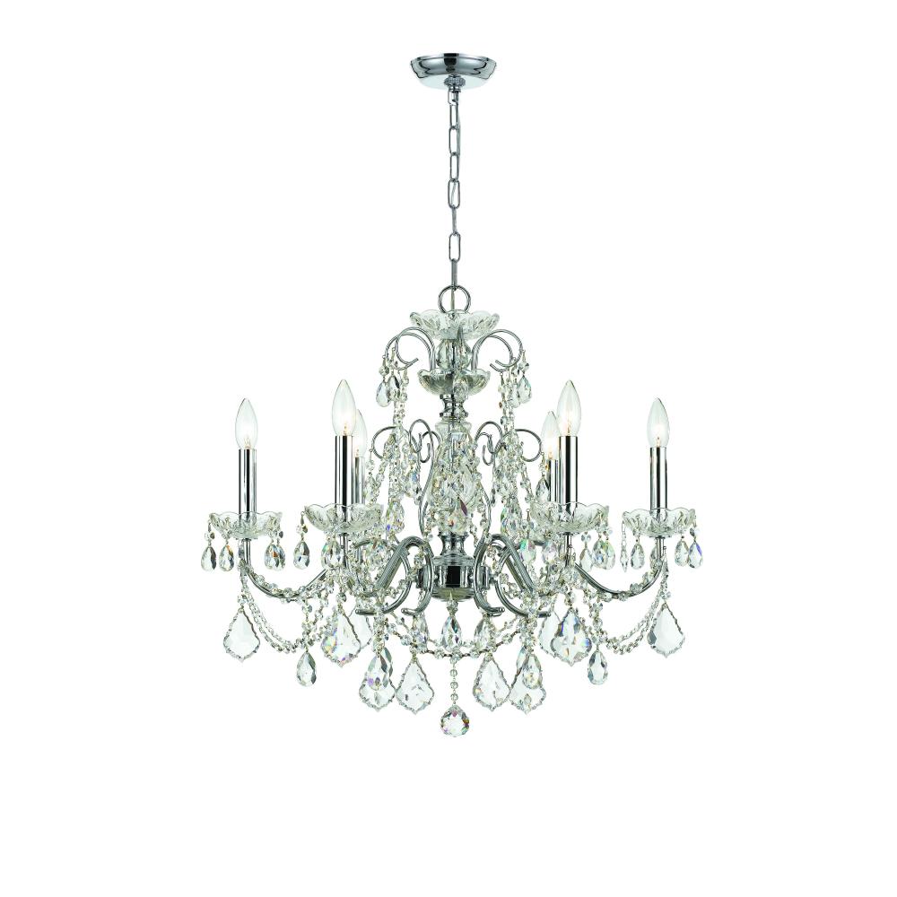 Crystorama Lighting 3226-CH-CL-MWP Imperial 6 Light Polished Chrome Crystal Chandelier Draped In Clear Hand Cut Crystal