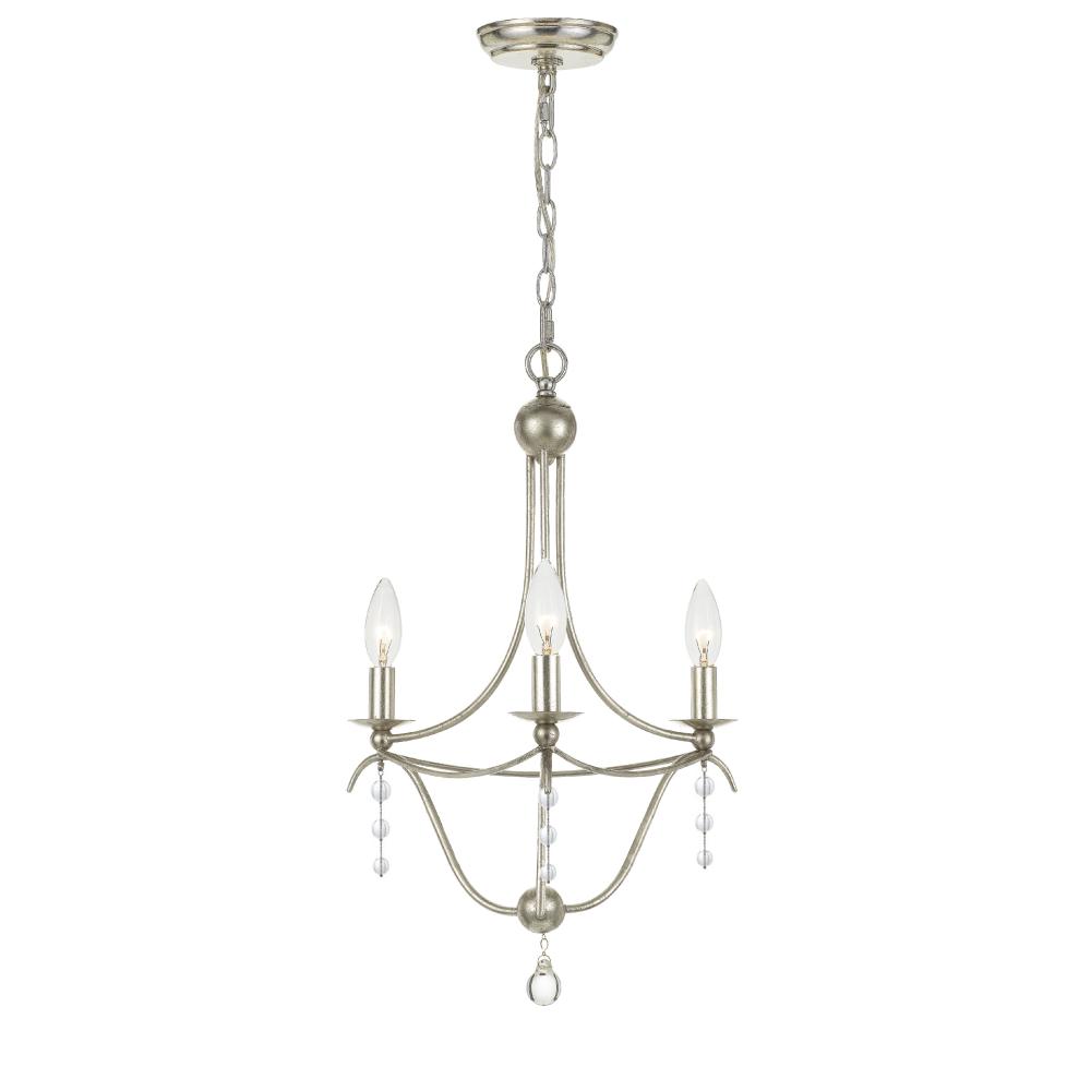 Crystorama Lighting 433-SA Metro 3 Light Antique Silver Modern Mini Chandelier Draped In Clear Glass Beads