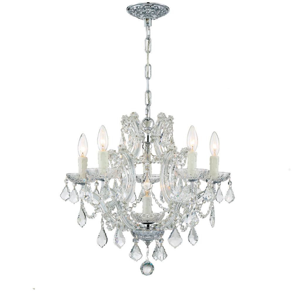 Crystorama Lighting 4405-CH-CL-MWP Maria Theresa 6 Light Polished Chrome Crystal Mini Chandelier Draped In Clear Hand Cut Crystal