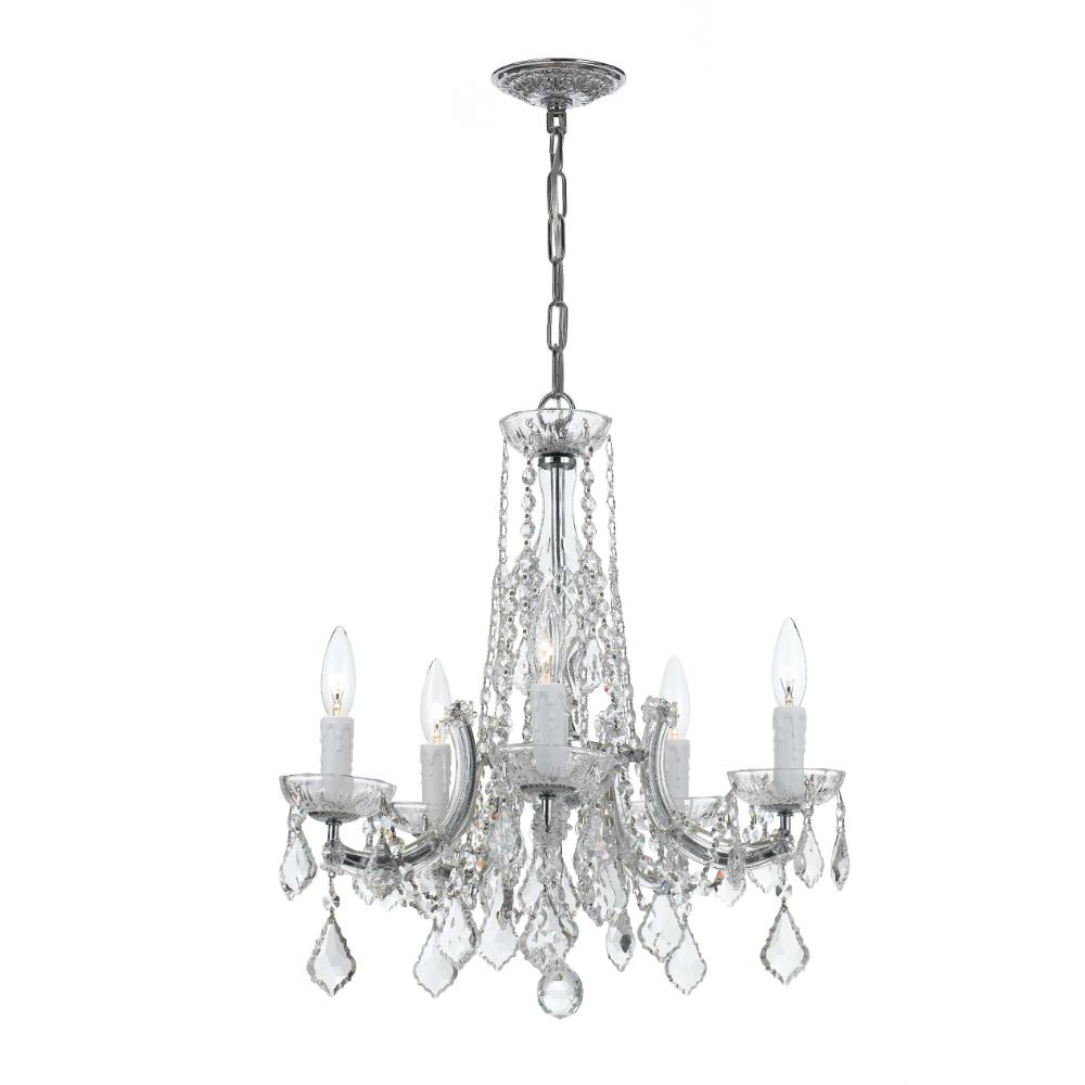 Crystorama Lighting 4576-CH-CL-MWP Traditional Crystal 5 Light Chrome Traditional Modern Chandelier Draped In Clear Hand Cut Crystal