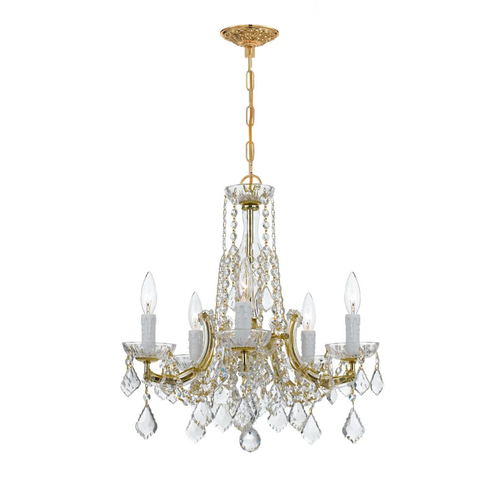 Crystorama Lighting 4576-GD-CL-MWP Traditional Crystal 5 Light Gold Traditional Modern Chandelier Draped In Clear Hand Cut Crystal
