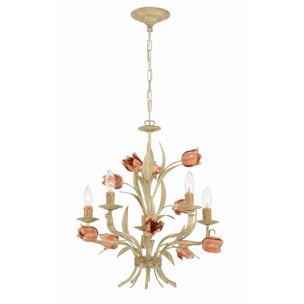 Crystorama Lighting 4805-SR Southport 5 Light Sage/Rose Floral Chandelier