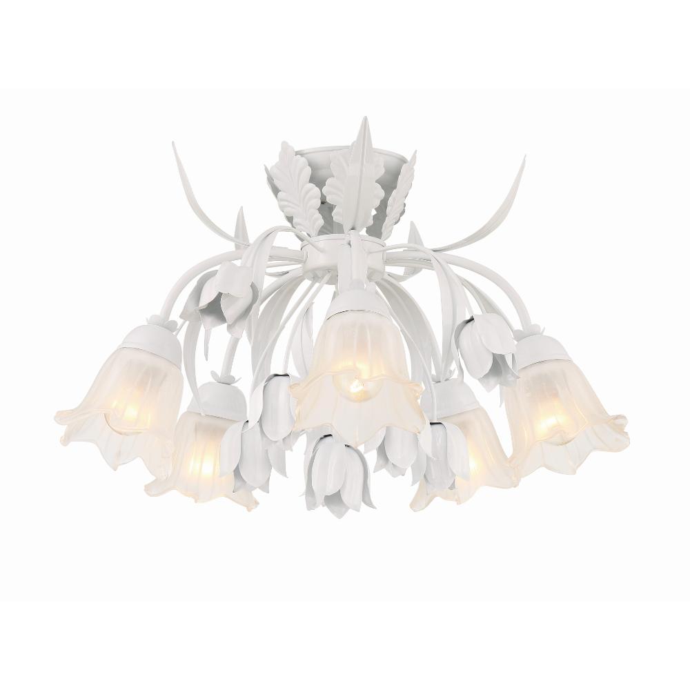 Crystorama 4810-WW Southport 5 Light White Floral Semi-Flush in Wet White