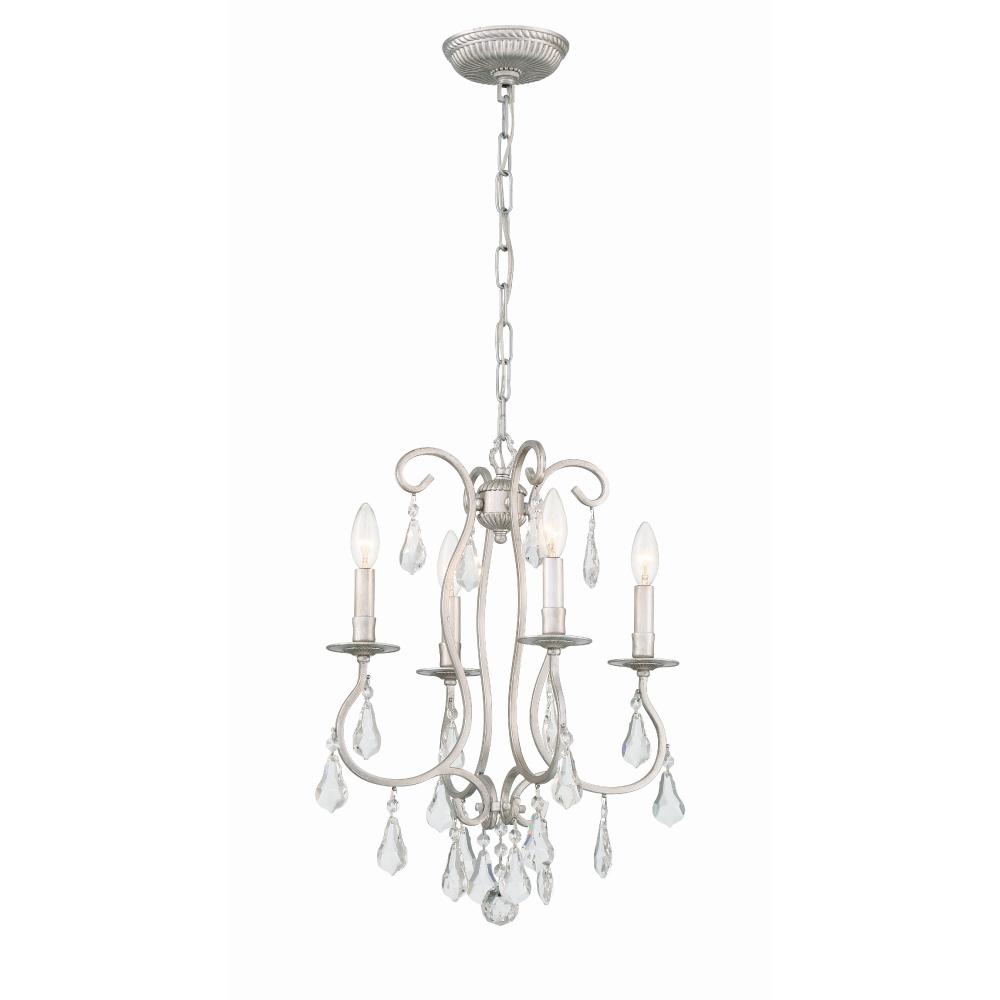 Crystorama Lighting 5014-OS-CL-MWP Ashton 4 Light Olde Silver Crystal Mini Chandelier Draped In Clear Hand Cut Crystal