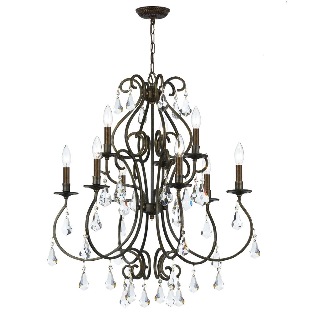 Crystorama Lighting 5019-EB-CL-MWP Ashton 9 Light English Bronze Crystal Chandelier Draped In Clear Hand Cut Crystal