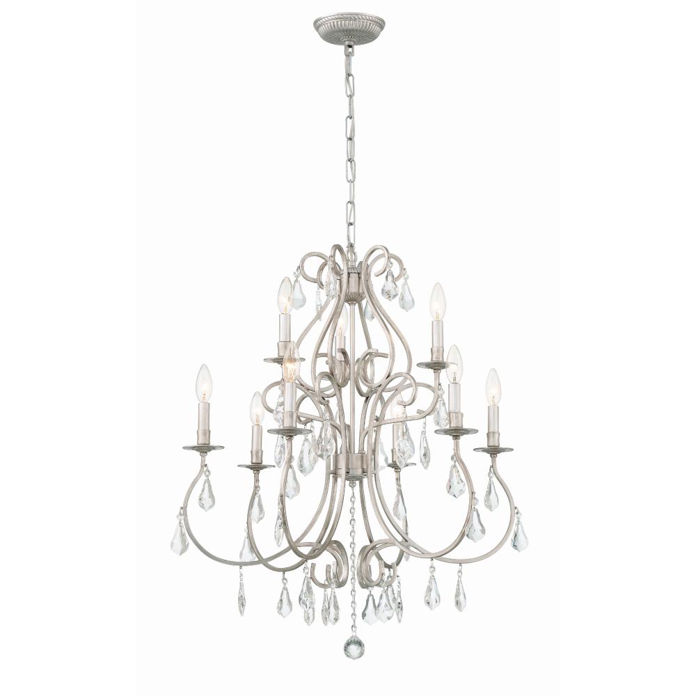 Crystorama Lighting 5019-OS-CL-MWP Ashton 9 Light Olde Silver Crystal Chandelier Draped In Clear Hand Cut Crystal