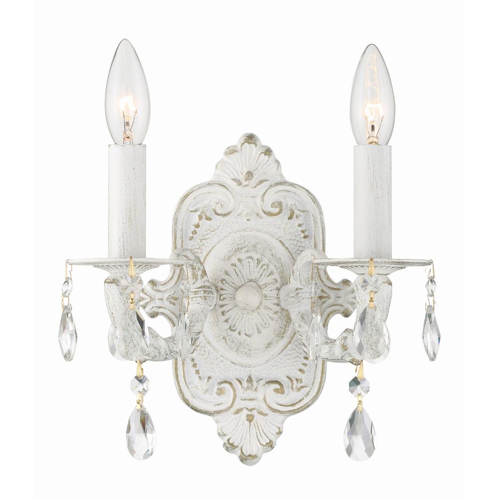 Crystorama Lighting 5022-AW-CL-MWP Paris Market 2 Light Clear Crystal White Sconce