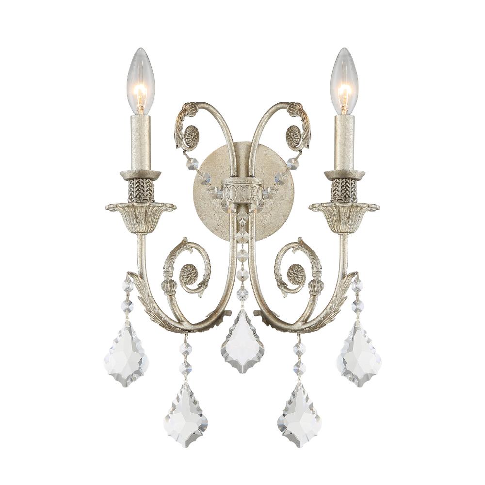 Crystorama Lighting 5112-OS-CL-MWP Regis 2 Light Clear Crystal Silver Sconce