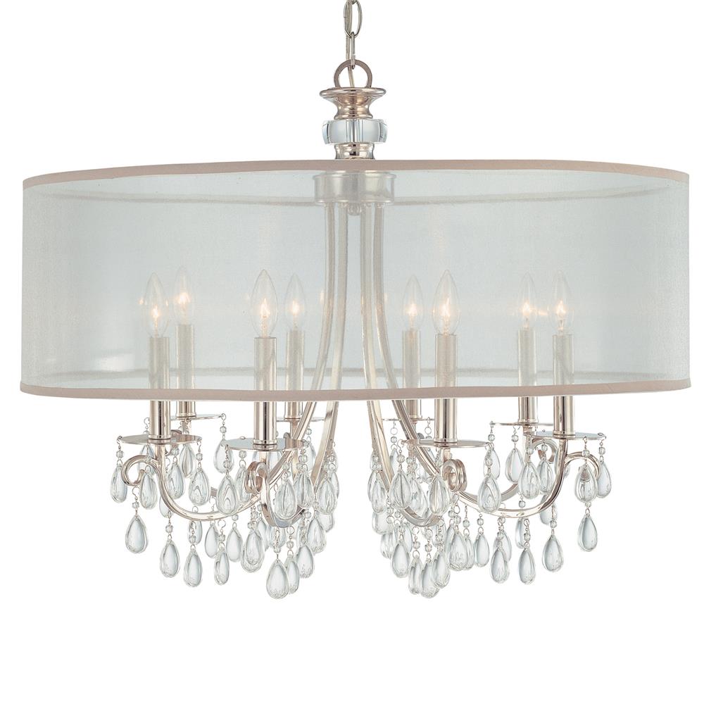 Crystorama Lighting 5628-CH Hampton 8 Light Polished Chrome Transitional Chandelier Draped In Clear Smooth Teardrop Almond Crystal