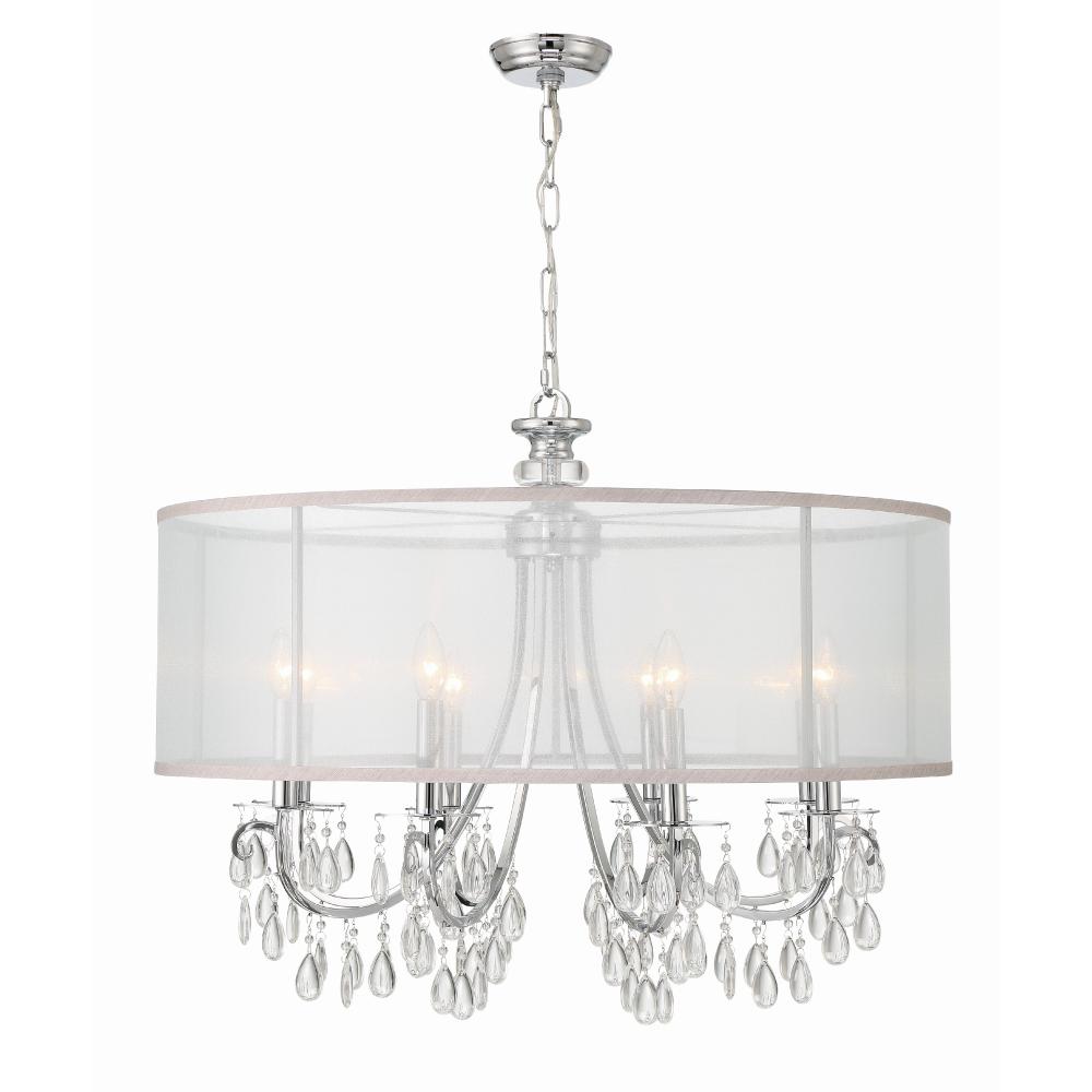Crystorama Lighting 5628-CH Hampton 8 Light Polished Chrome Transitional Chandelier Draped In Clear Smooth Teardrop Almond Crystal