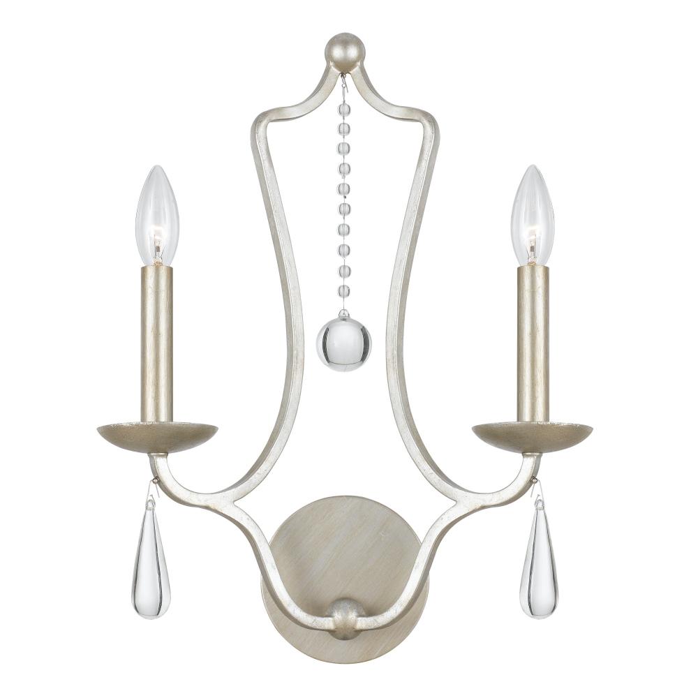 Crystorama Lighting 5972-SL Manning 2 Light Silver Leaf Transitional Sconce Draped In Optical Crystal