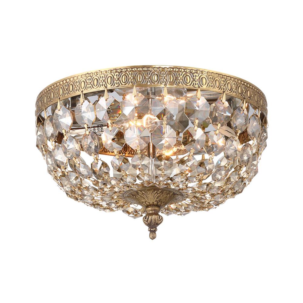 Crystorama Lighting 710-OB-GT-MWP Ceiling Mount 2 Light Olde Brass Traditional Ceiling Mount Draped In Golden Teak Hand Cut Crystal