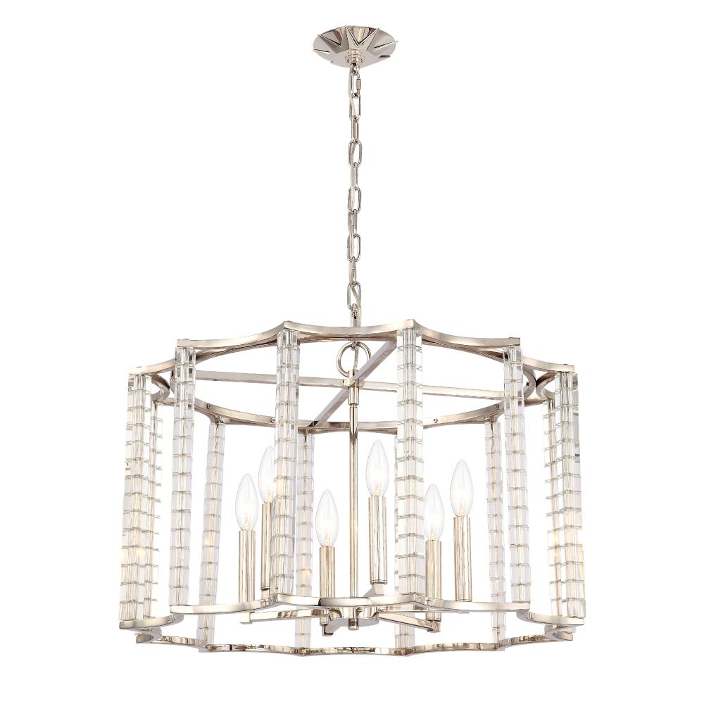 Crystorama Lighting 8856-PN Carson 6 Light Polished Nickel Modern Chandelier Draped In Crystal Cubes