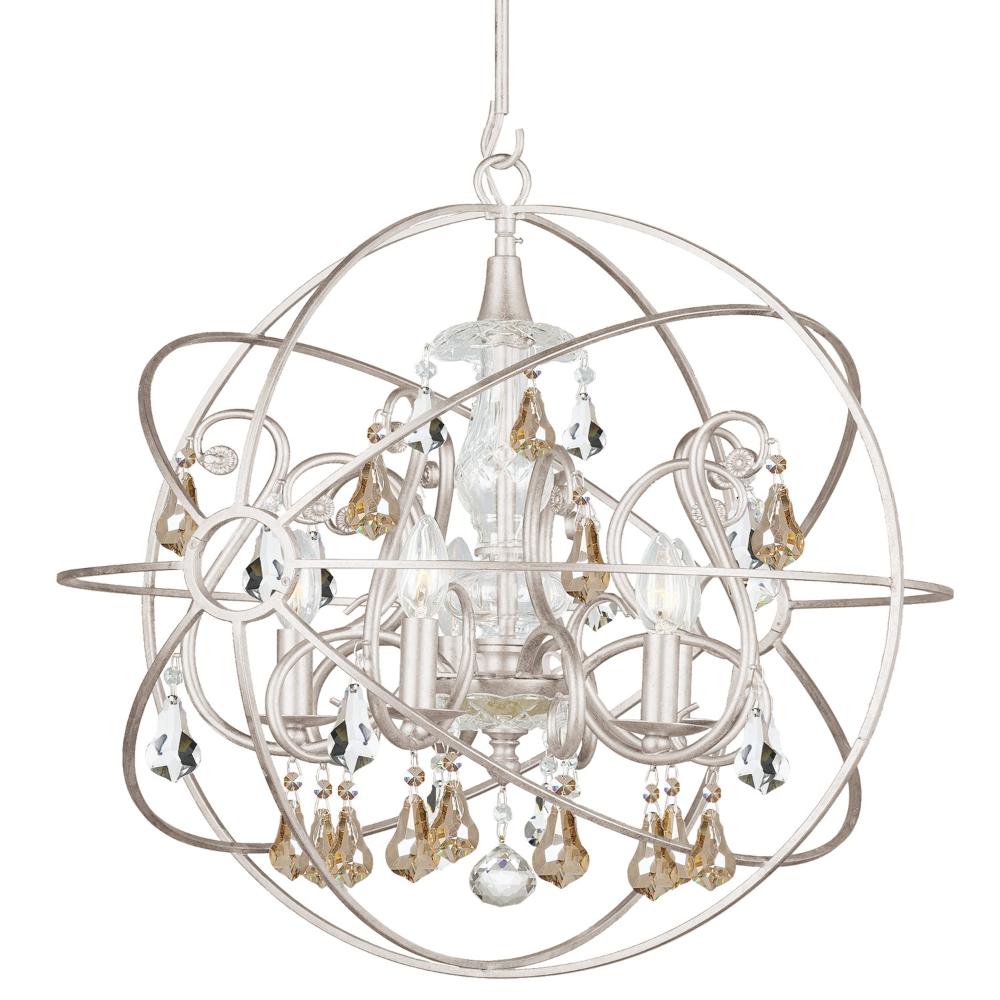 Crystorama Lighting 9026-OS-GS-MWP Solaris 5 Light Olde Silver Industrial Chandelier Draped In Golden Shadow Hand Cut Crystal