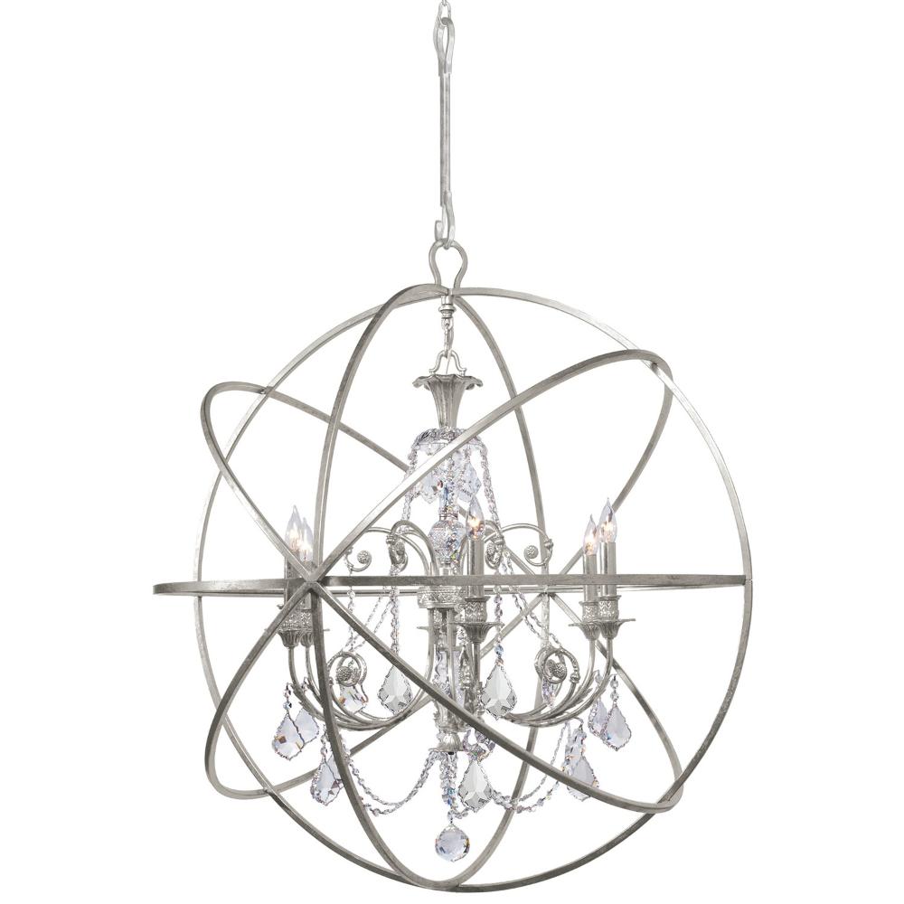 Crystorama Lighting 9219-OS-CL-MWP Solaris 6 Light Crystal Silver Sphere Chandelier