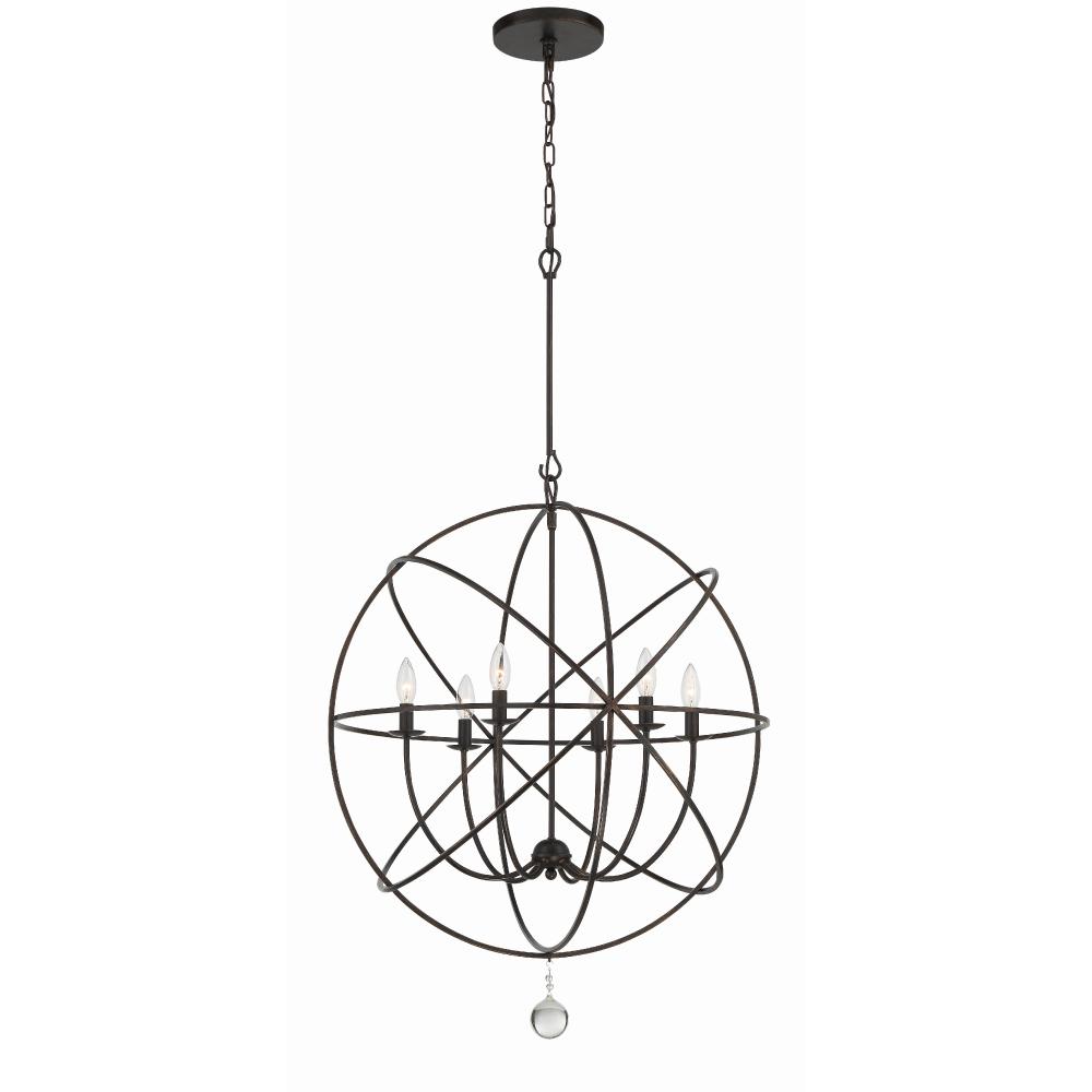 Crystorama Lighting 9228-EB Solaris 6 Light English Bronze Industrial Chandelier Draped In Clear Glass Drops