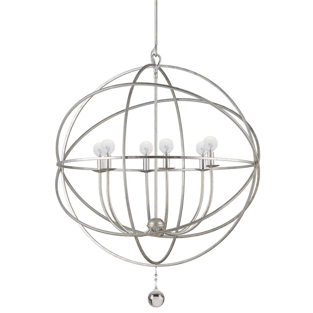 Crystorama Lighting 9228-OS Solaris 6 Light Olde Silver Industrial Chandelier Draped In Clear Glass Drops