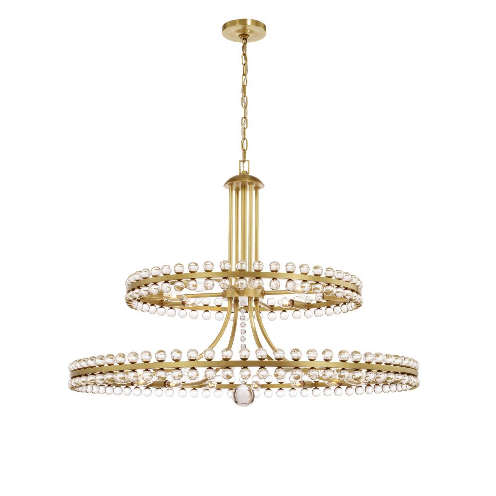 Crystorama Lighting CLO-8890-AG Clover 24 Light Aged Brass Two Tier Chandelier
