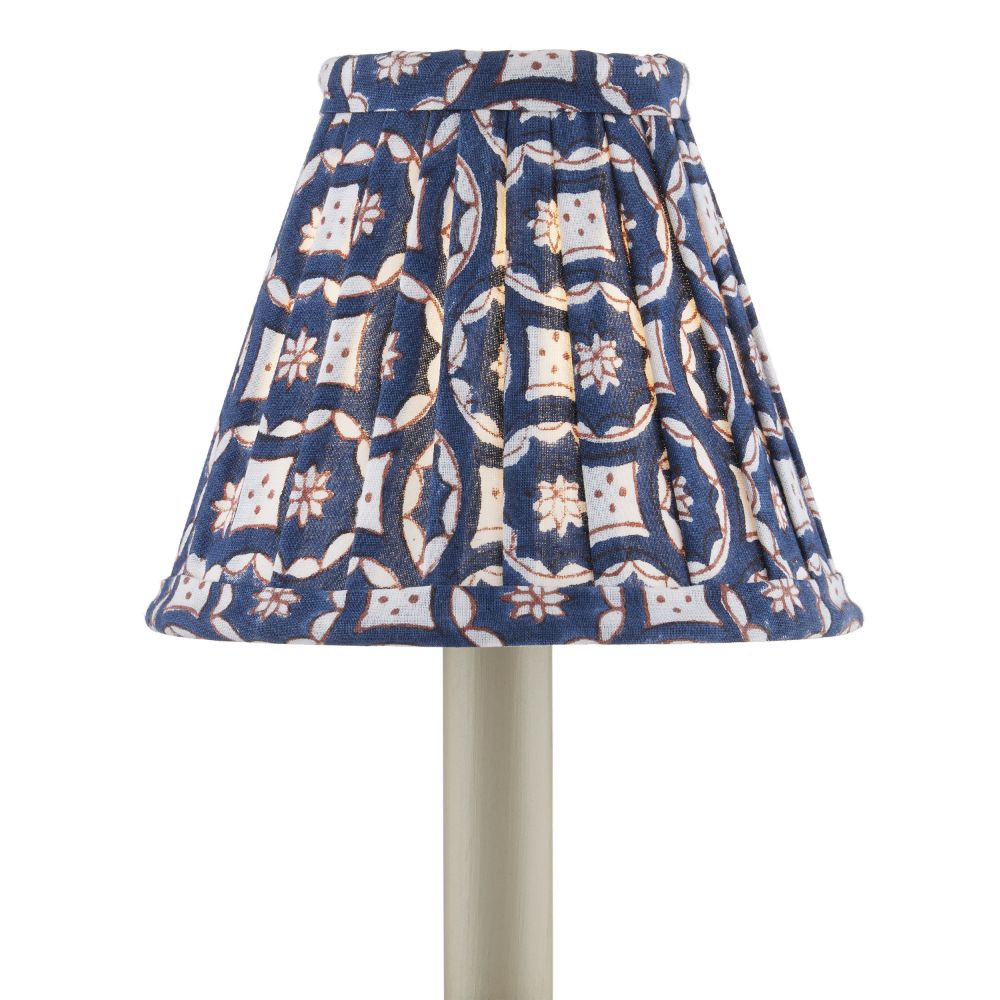 Currey & Company 0900-0007 Block Print Pleated Chandelier Shade in Navy / White / Red