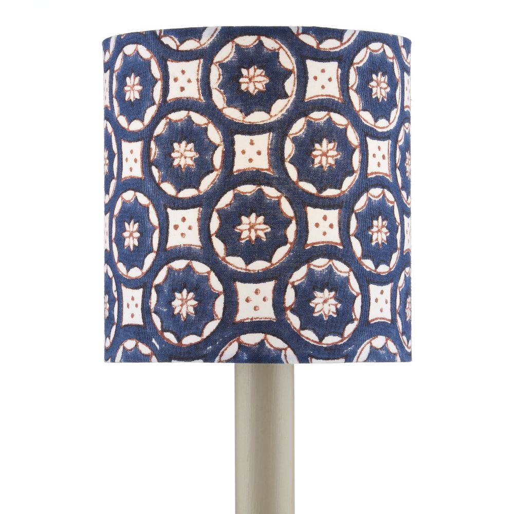 Currey & Company 0900-0008 Block Print Drum Chandelier Shade in Navy / White / Red