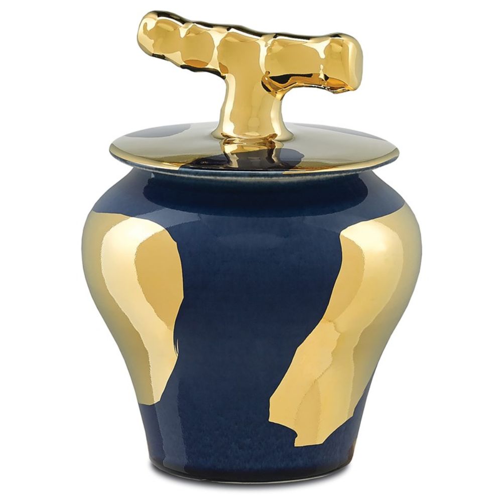 Currey & Company 1000-0029 Brill Small Jar in Navy Blue/Gold