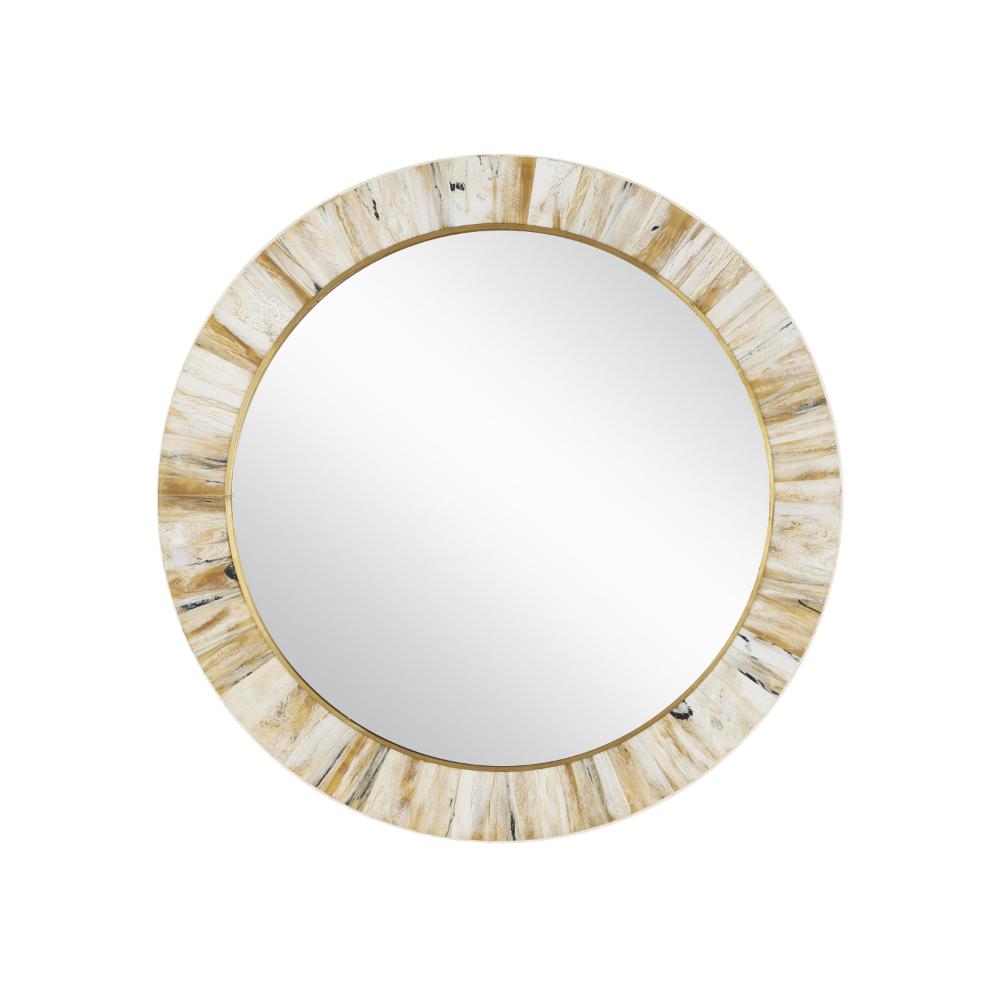Currey & Company 1000-0121 Niva Round Wall Mirror in Cream / Brass / Mirror