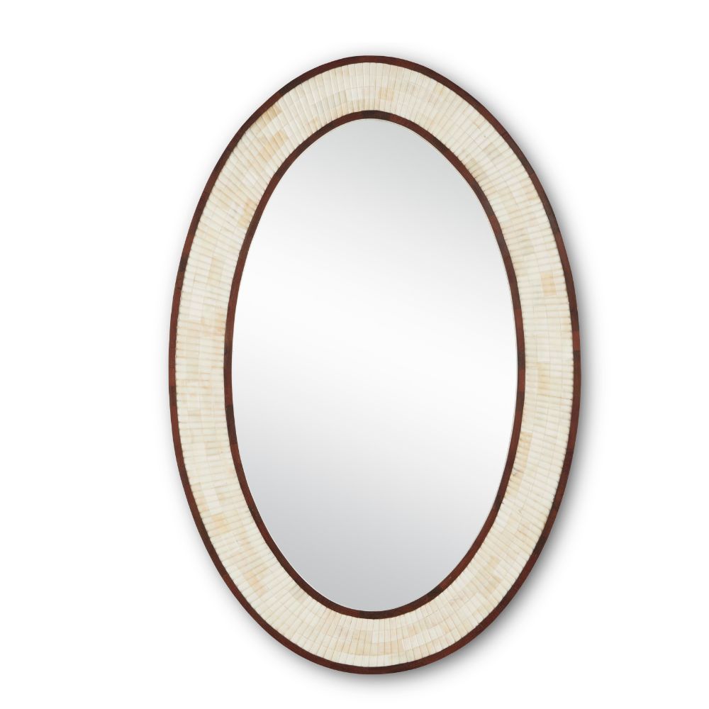 Currey & Company 1000-0125 Andar Oval Mirror in Natural / Dark Walnut / Mirror