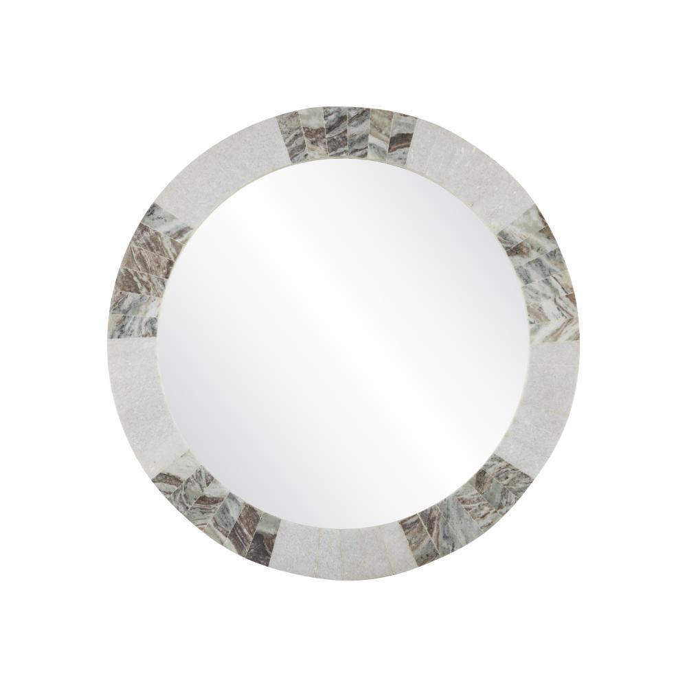 Currey & Company 1000-0131 Elena Round Mirror in White / Brown / Mirror