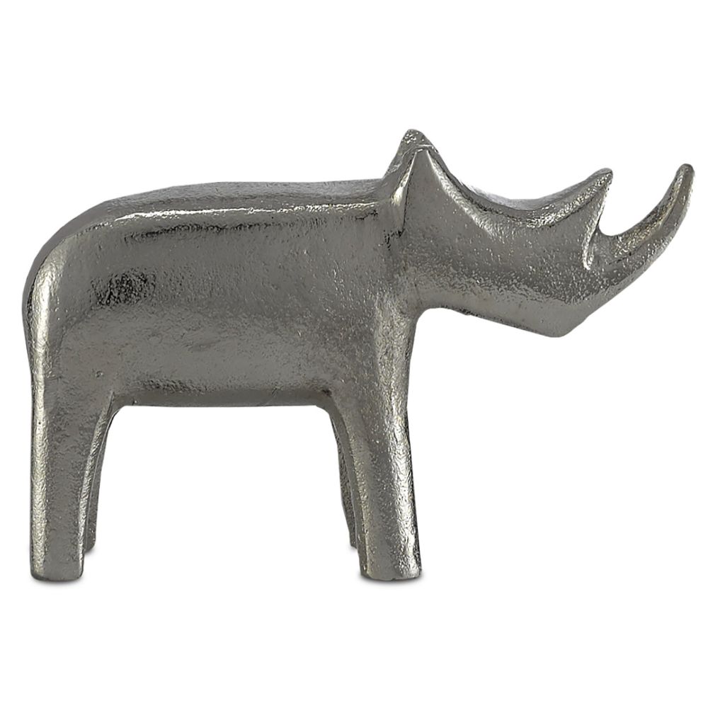 Currey & Company 1200-0082 Kano Silver Small Rhino in Silver