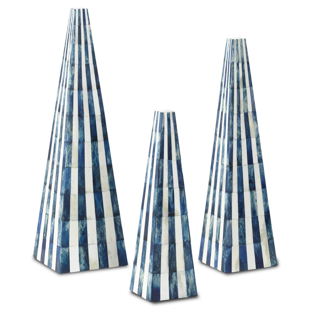 Currey & Company 1200-0197 Ossian Blue Obelisk Set in White/Blue