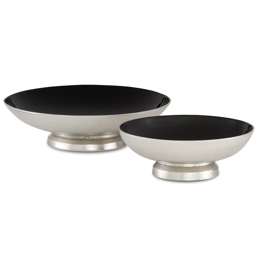Currey & Company 1200-0251 Varu Black Bowl Set of 2 in Black/Silver