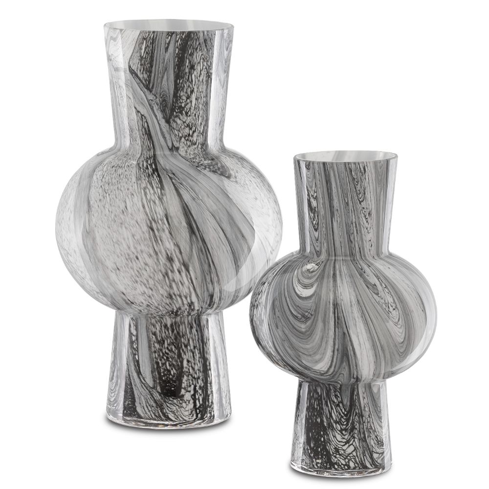 Currey & Company 1200-0355 Stormy Sky Glass Vase Set of 2 in Black/White