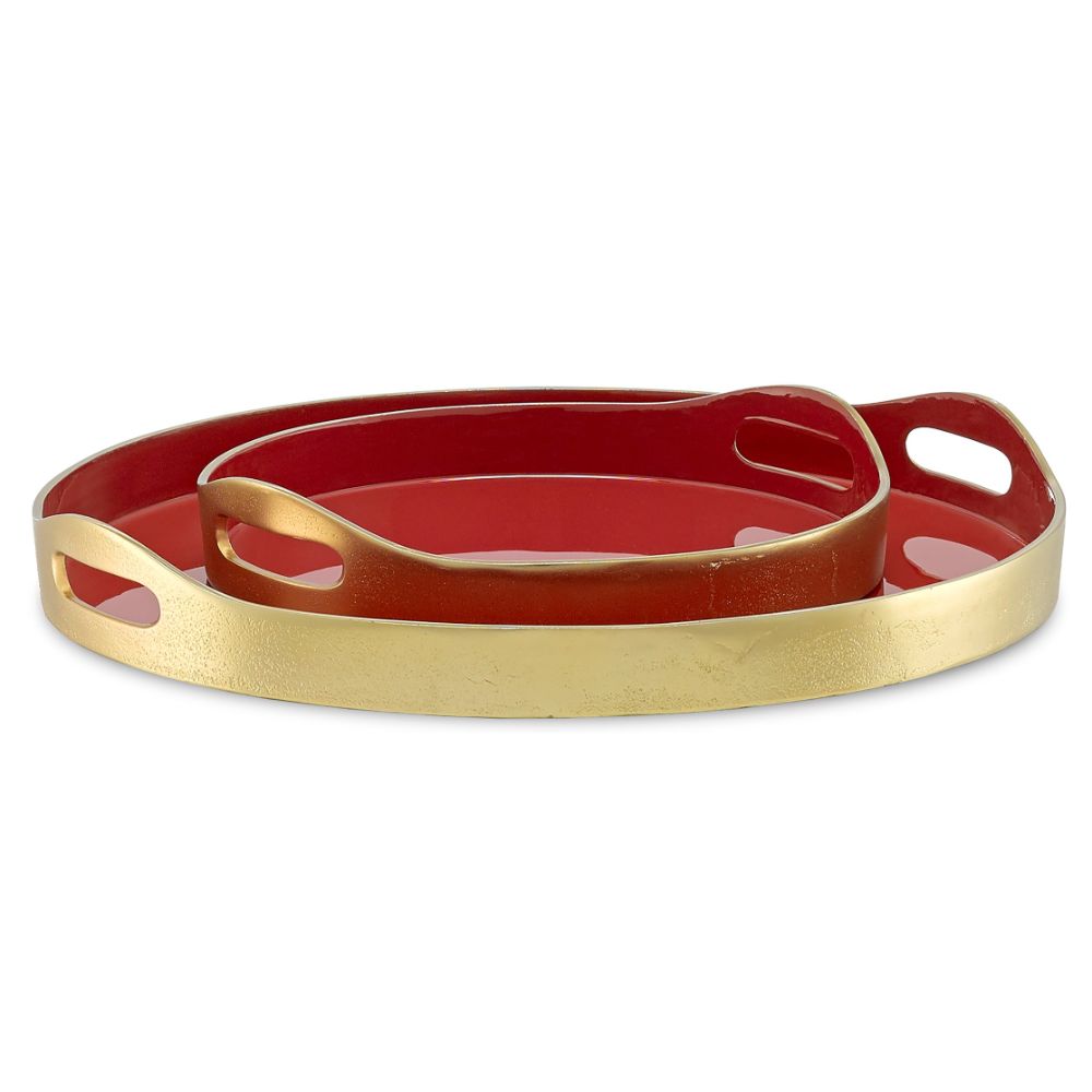 Currey & Company 1200-0362 Riya Red Tray Set of 2 in Gold/Red