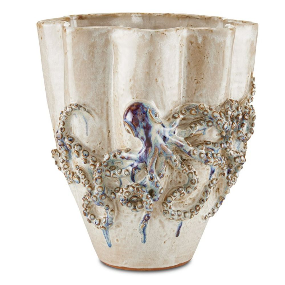 Currey & Company 1200-0541 Octopus Medium Vase in Cream/Reactive Blue