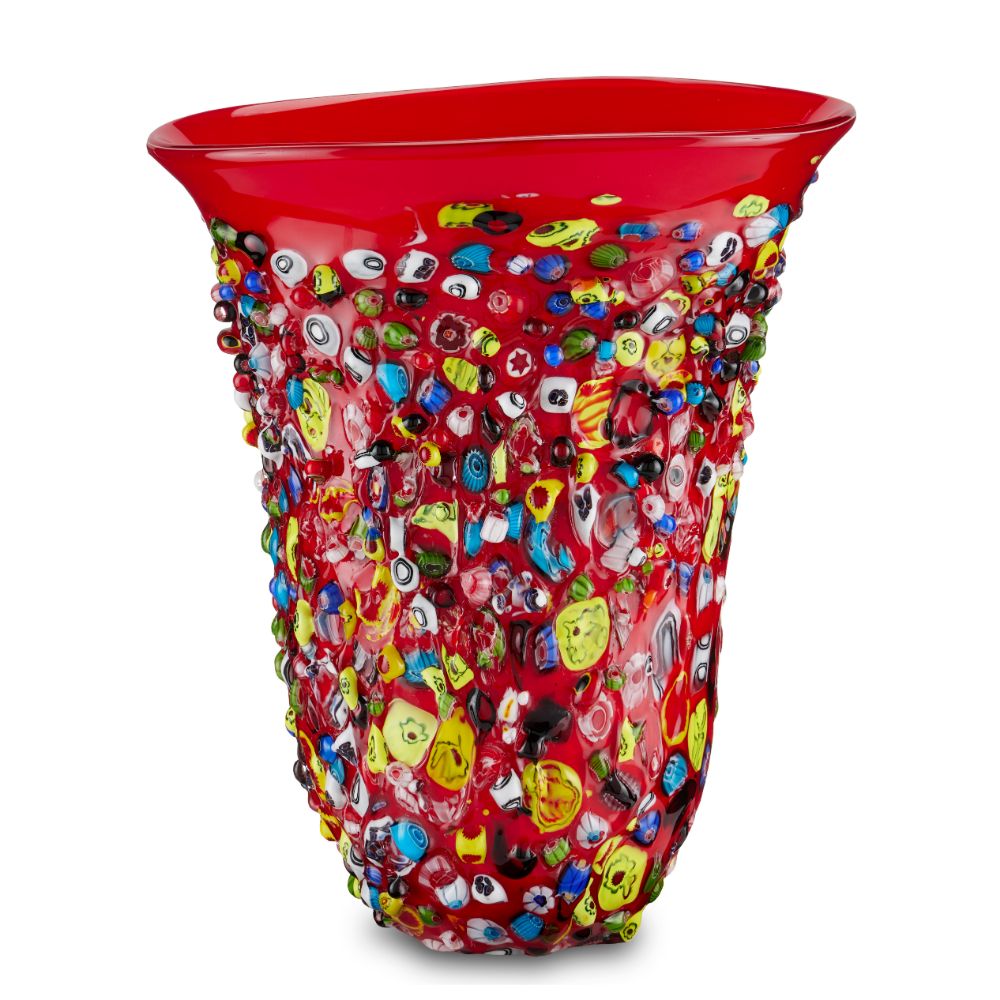 Currey & Company 1200-0560 Rosso Glass Vase in Red / Multicolor