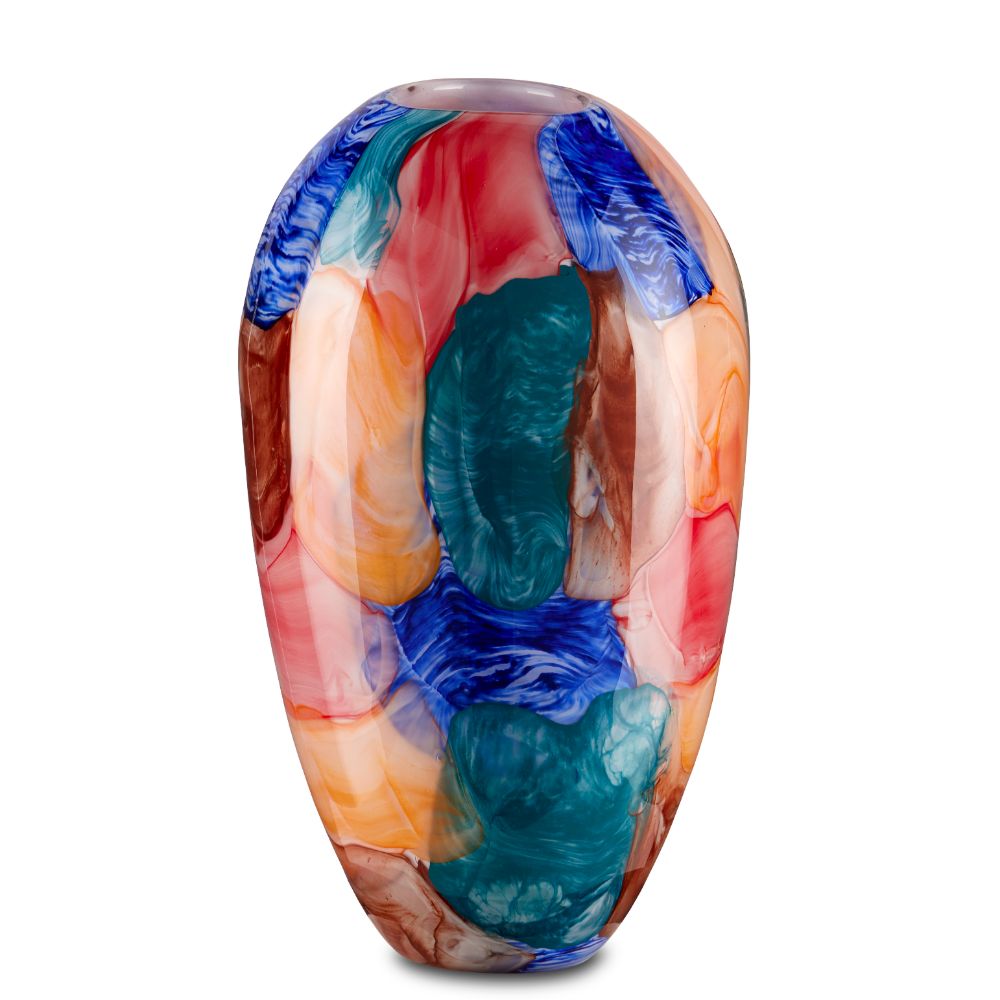 Currey & Company 1200-0561 Sarto Glass Vase in Blue / Orange / Green