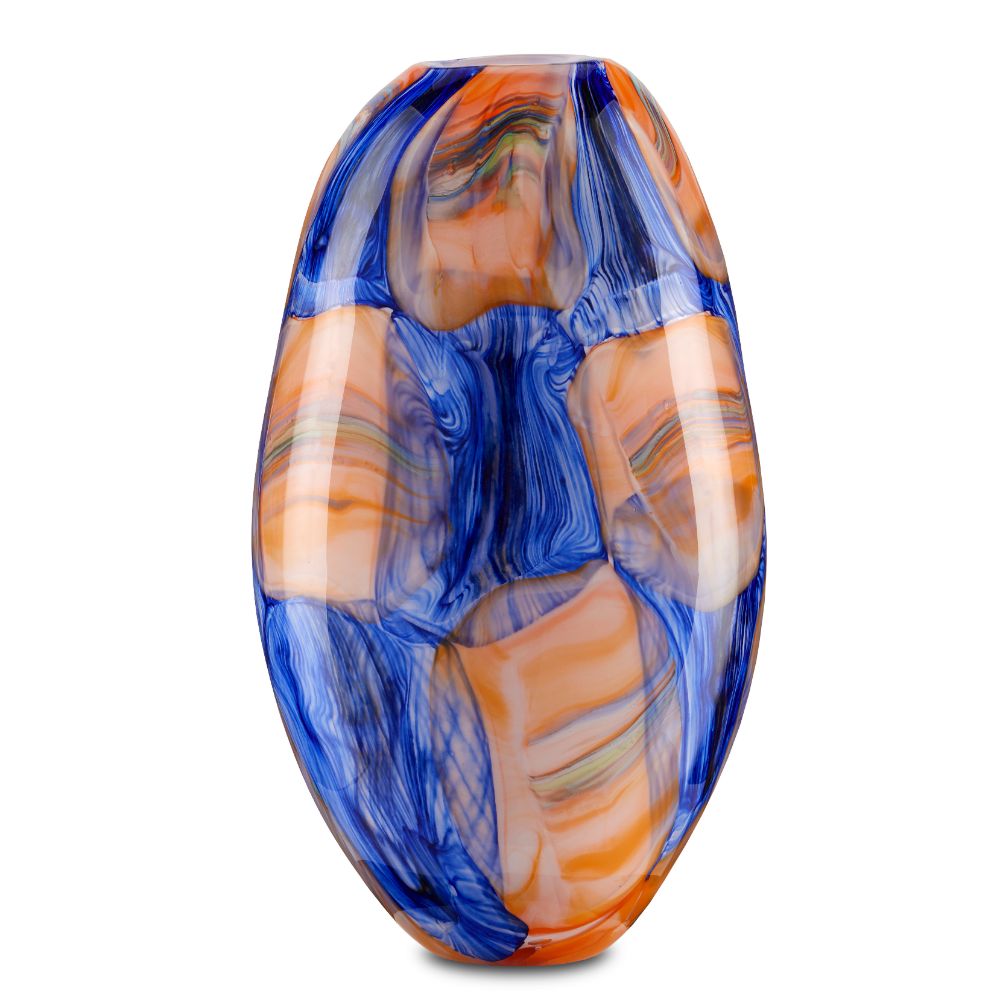 Currey & Company 1200-0562 Negroli Glass Vase in Blue / Orange / Green