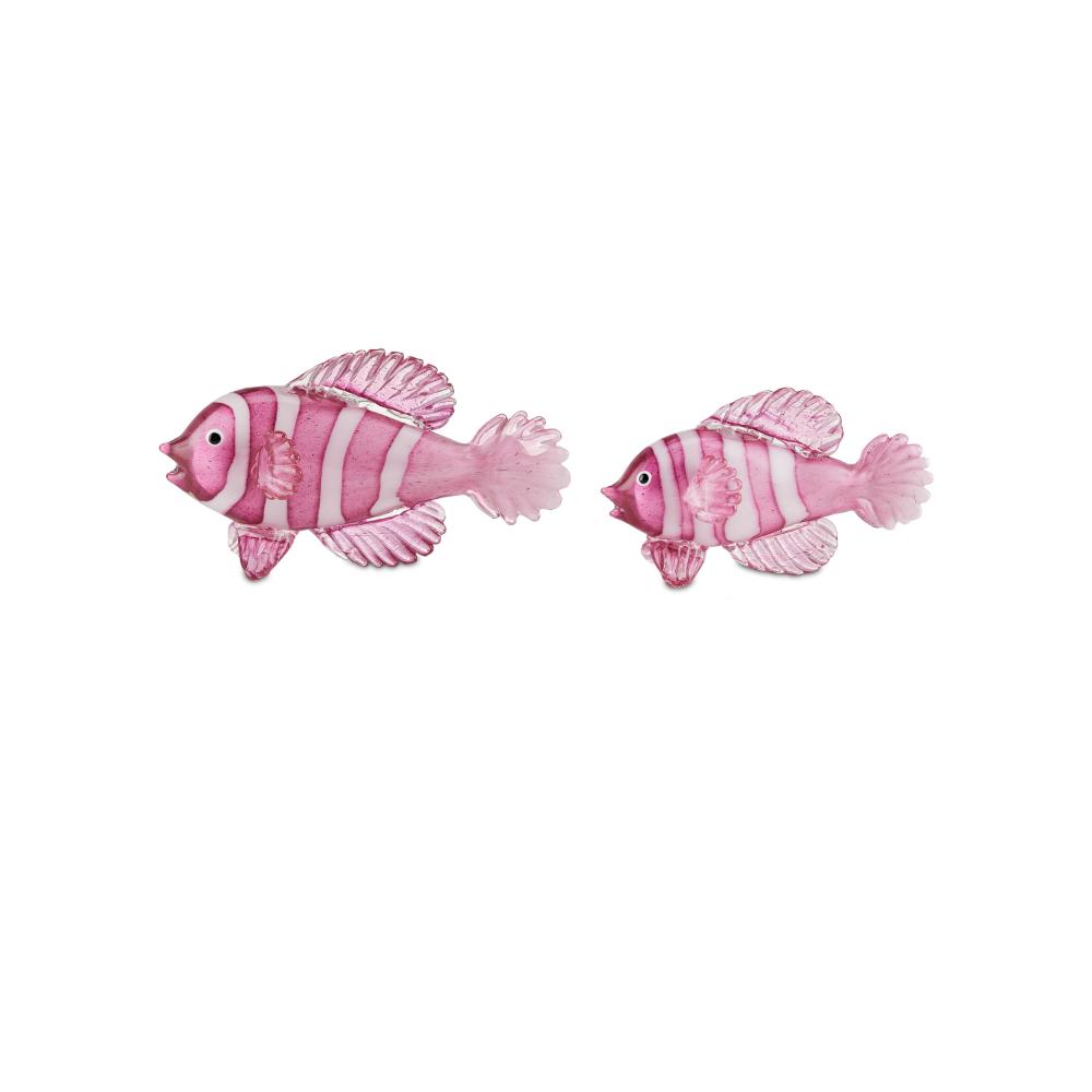 Currey & Company 1200-0563 Rialto Magenta Glass Fish Set of 2 in Pink / White
